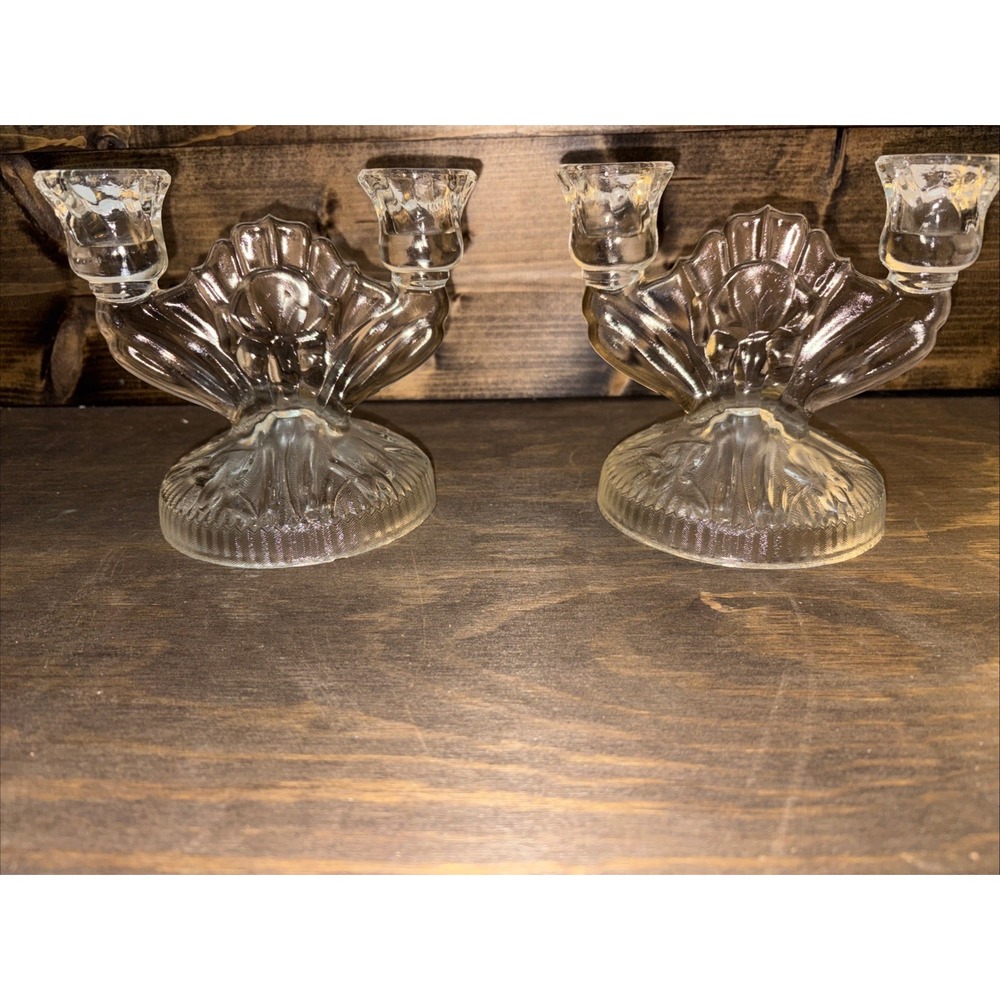 Vintage Jeanette Glass Company Iris And Herringbone Candelabra Set
